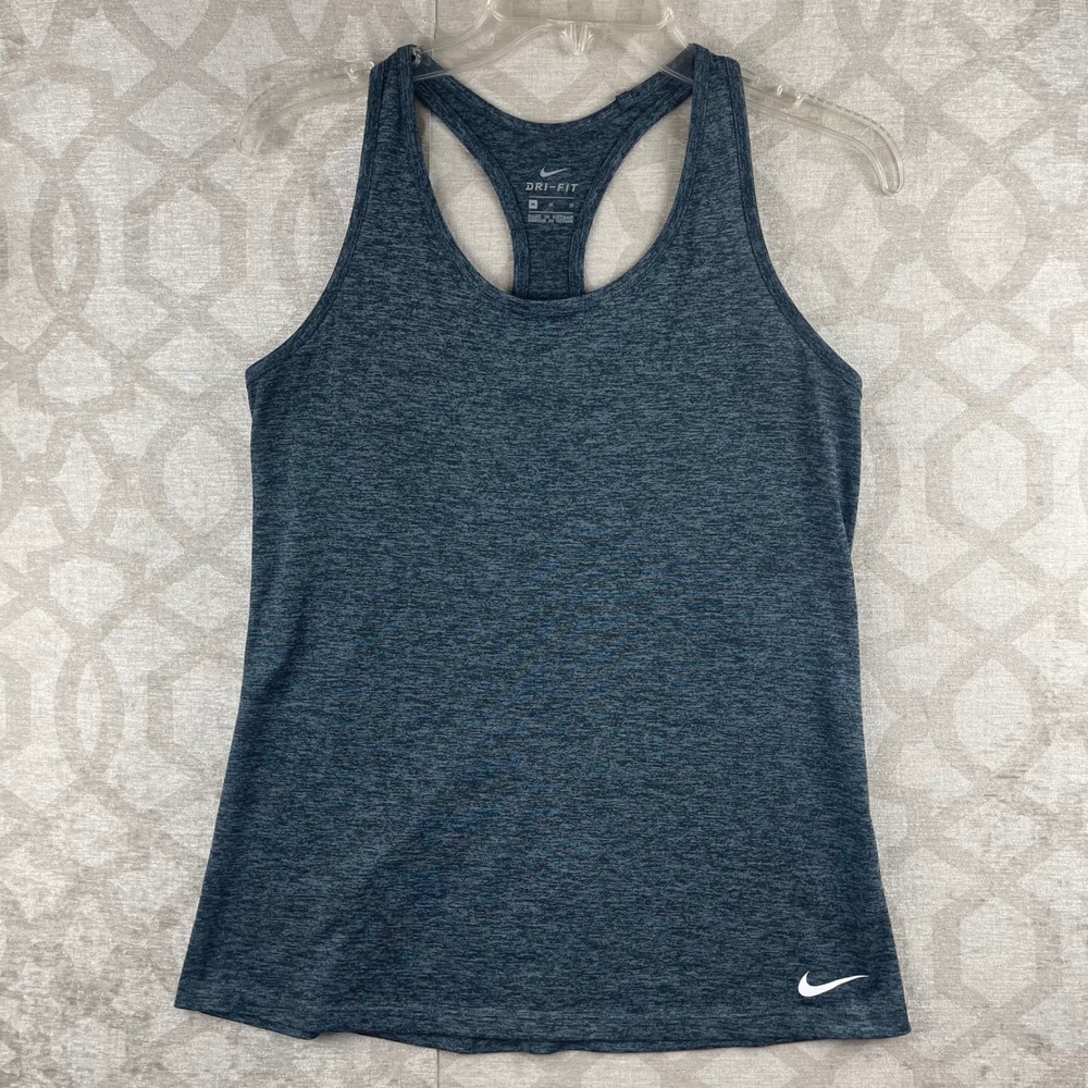 Nike Dri-FIT Women Medium Blue Heathered Racerback Training Tank Top Space Dye